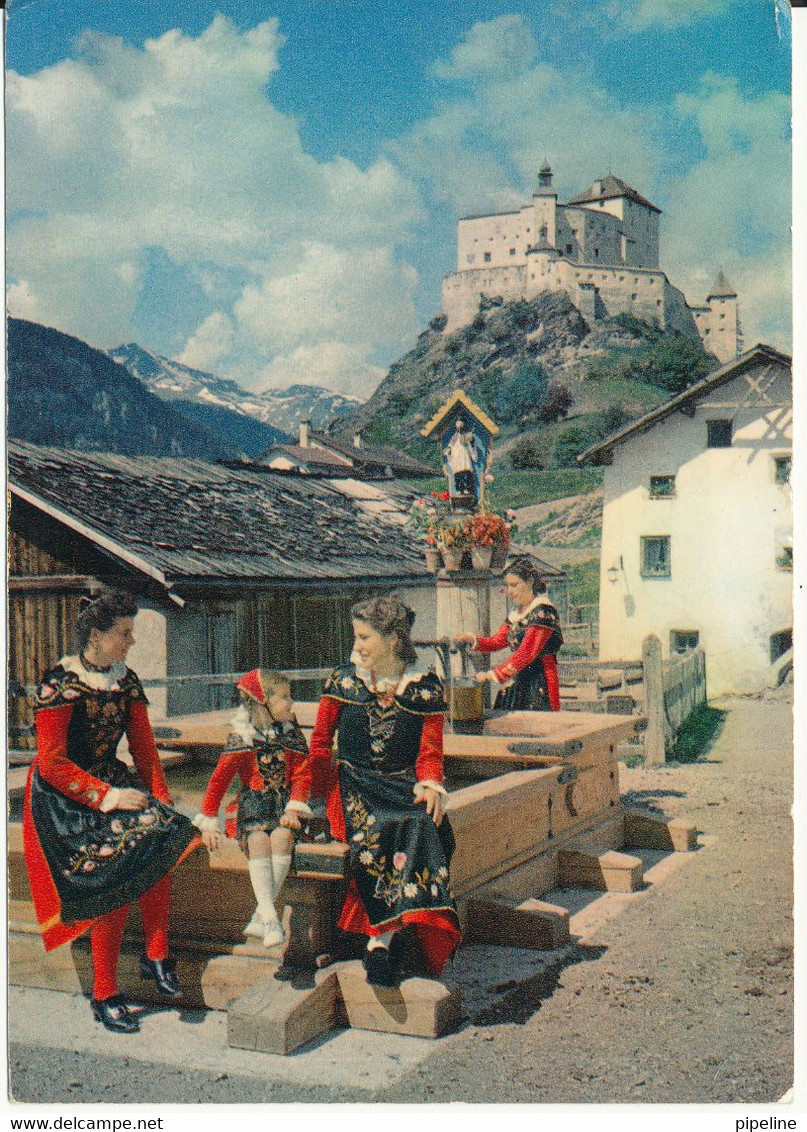 Switzerland Postcard Sent From Austria To Denmark Nauders 18-4-1954 (Station Thermale Des Alpes) - Sent