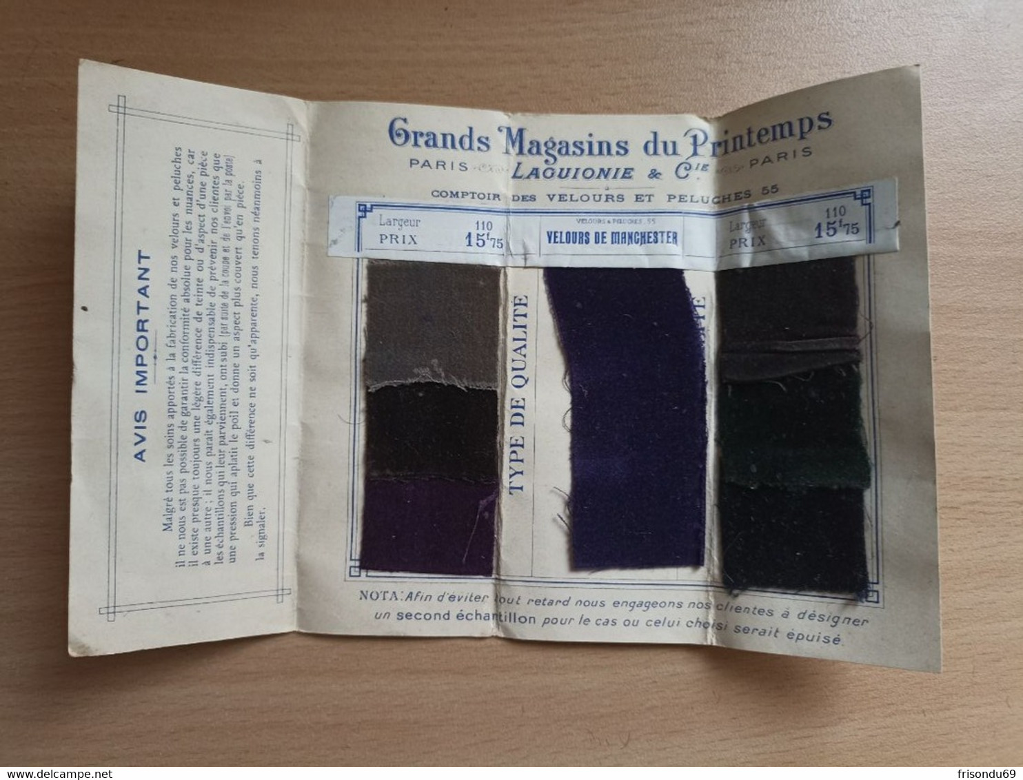Échantillon Tissus Grands Magasins Du Printemps Paris - Dentelles Et Tissus