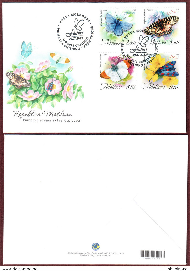 Moldova 2022 FDC "Butterflies" Quality:100% - Moldova