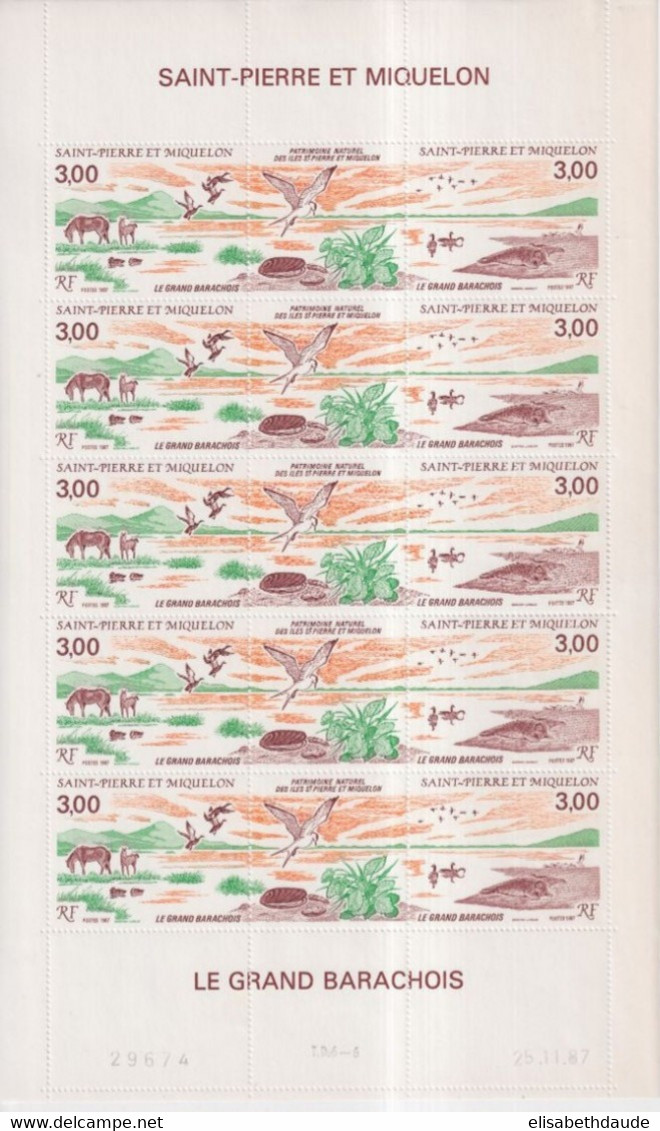 SPM - 1987 - NATURE - FEUILLE COMPLETE TRIPTYQUE YVERT N°485A **  MNH - COTE = 27 EUR. - Blocks & Kleinbögen