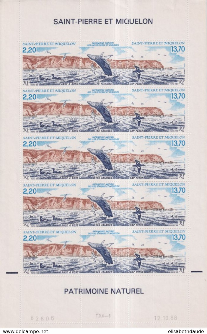 SPM - 1988 - NATURE - FEUILLE COMPLETE TRIPTYQUE YVERT N°495A **  MNH - COTE = 46 EUR. - Blocks & Kleinbögen