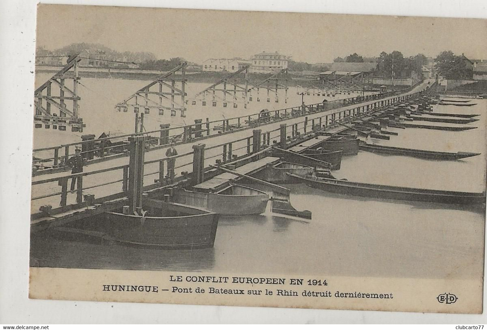 Huningue (68) : GP Du Pont De Bateaux Provisoire En 1914 (animé) PF. - Huningue