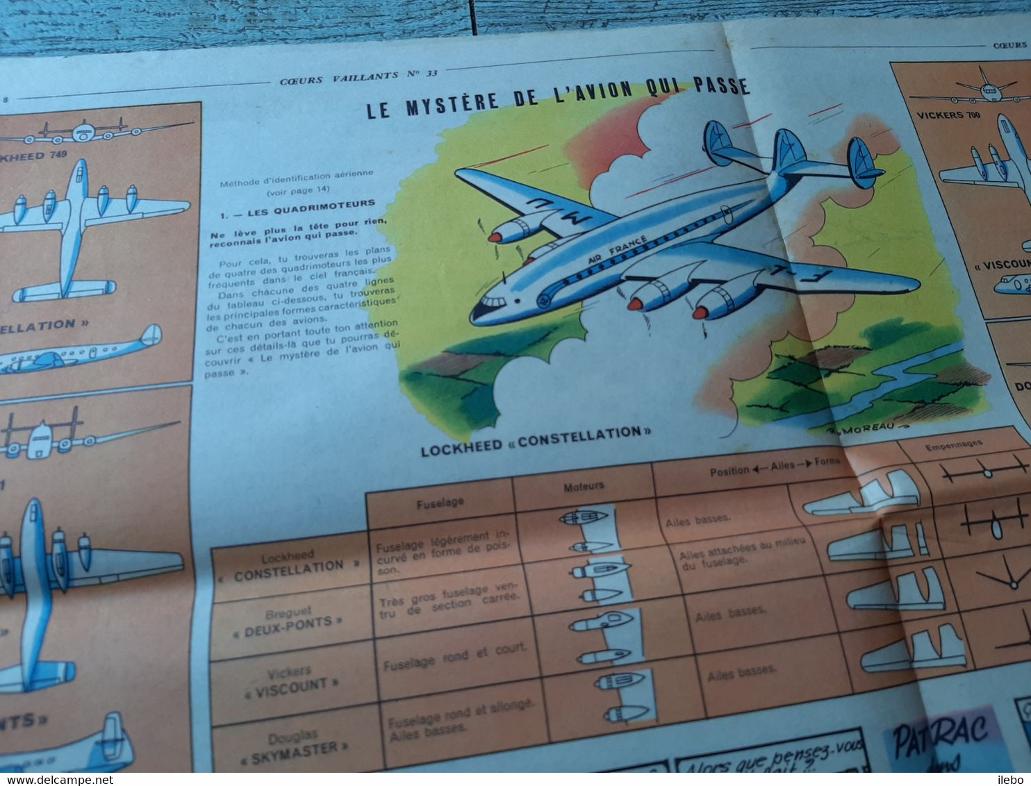 Coeurs Vaillants N°33 Août 1956  Le Mystère De L'avion Qui Passe Lockheed Constellation  Frédéri L'atome - Otras Revistas