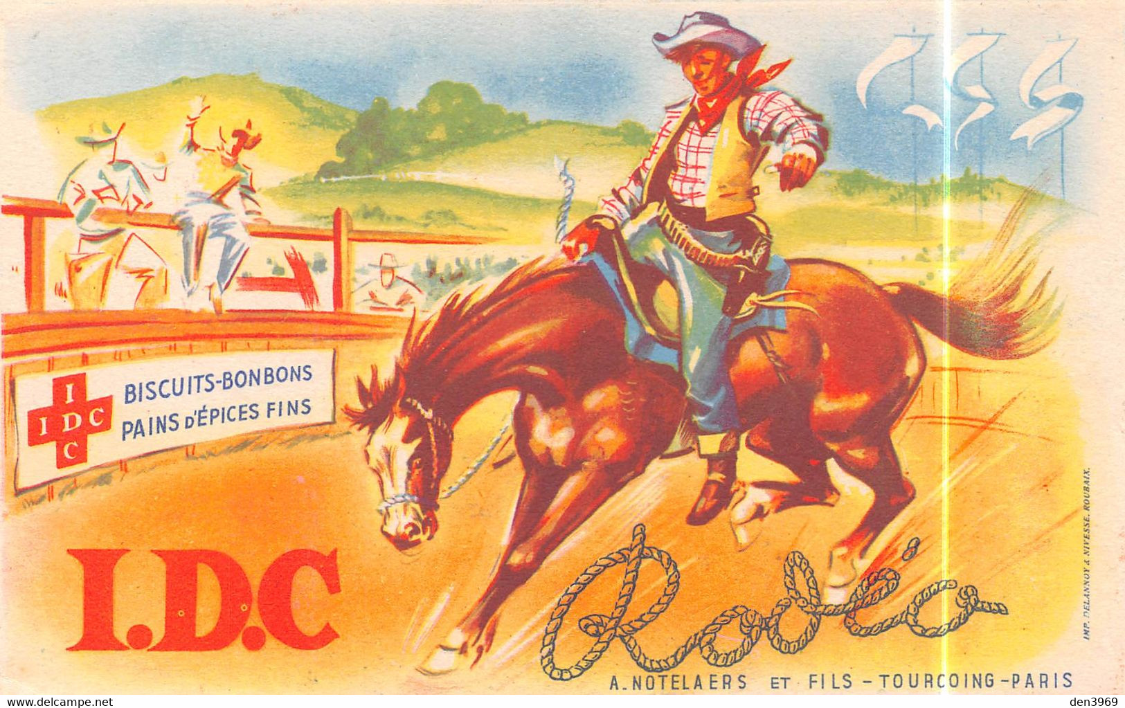 BUVARD - I.D.C Rodéo, A. Notelaers Et Fils Tourcoing (Nord) - Cowboy, Cheval, Pains D'Epices, Biscuits, Bonbons - Honigkuchen-Lebkuchen