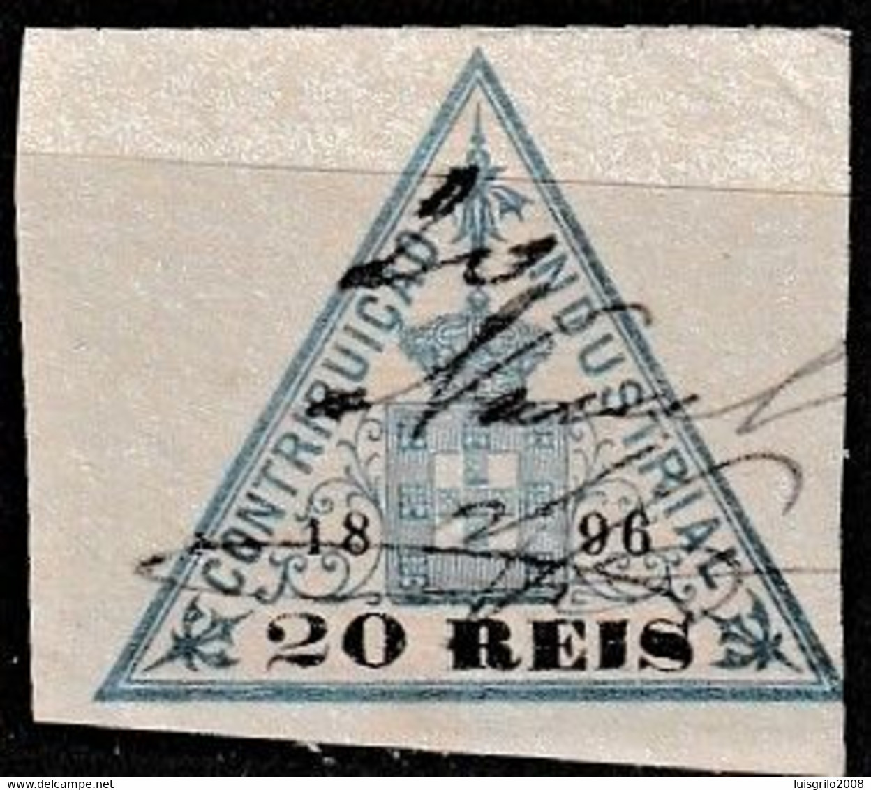Revenue / Fiscaux / Fiscal, Portugal -|- Contribuição Industrial 1896 / 20 Rs. - Margem Média - Usado