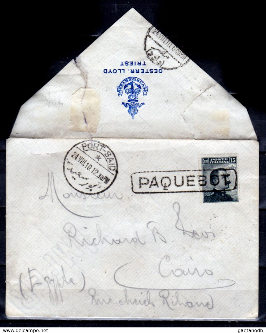 Italia-OS 3- Busta Del "Lloyd Triestino" Recante Un Francobollo Da 15 Centesimi Del 1909, Da Porto Said Al Cairo. - Emissions Générales