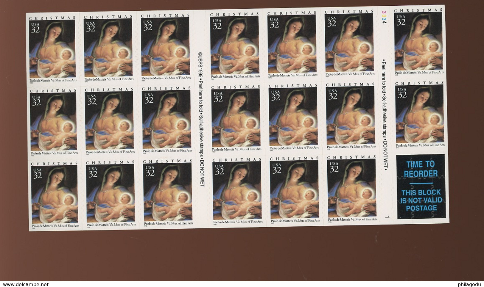 1996. Carnet NOEL Peinture  Paolo De Matteit. Vierge à L'enfant. Yv 2576 - Unused Stamps