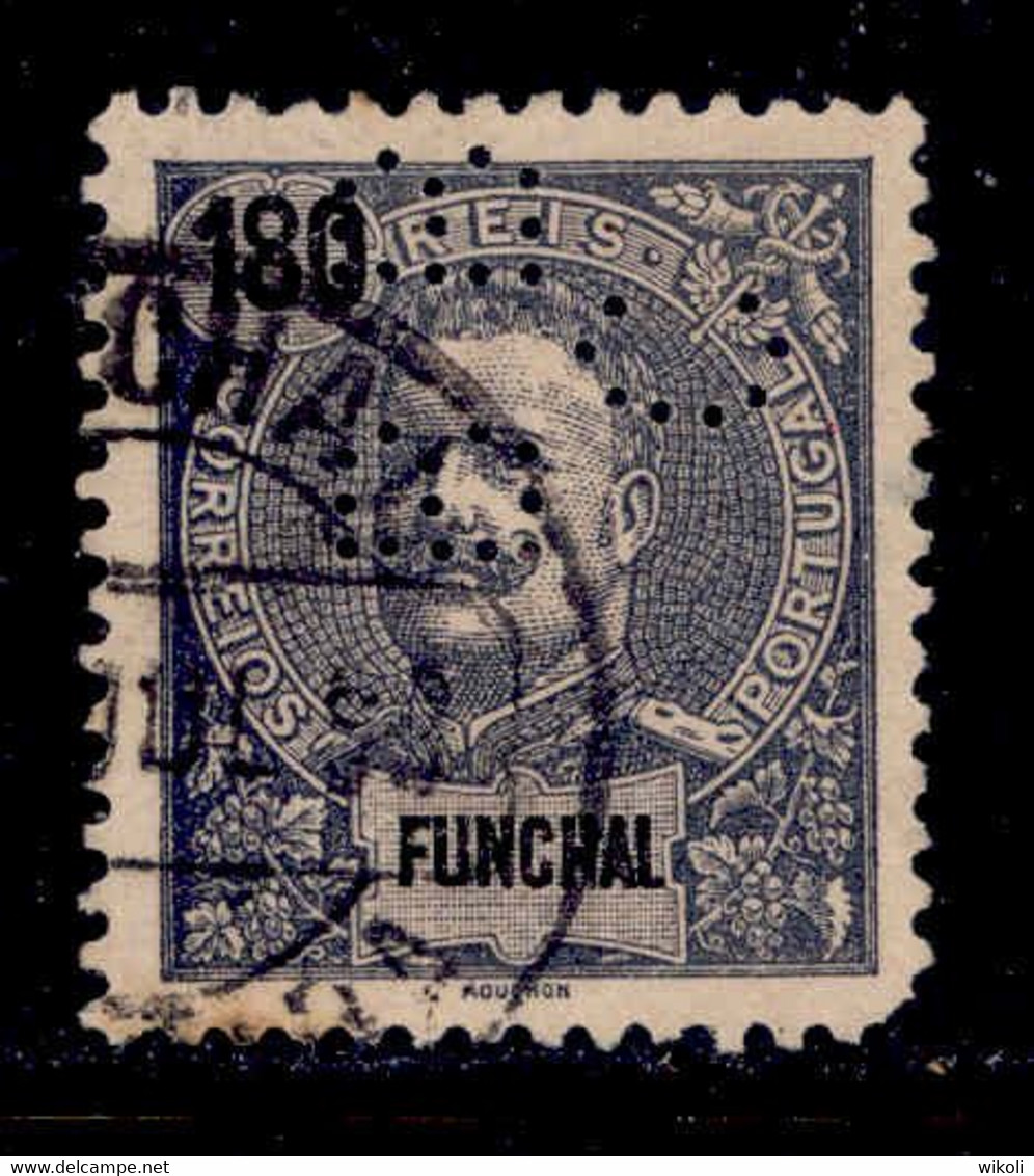 ! ! Funchal - 1898 D. Carlos 180 R - Af. 34 - USED With PERFIN - Funchal