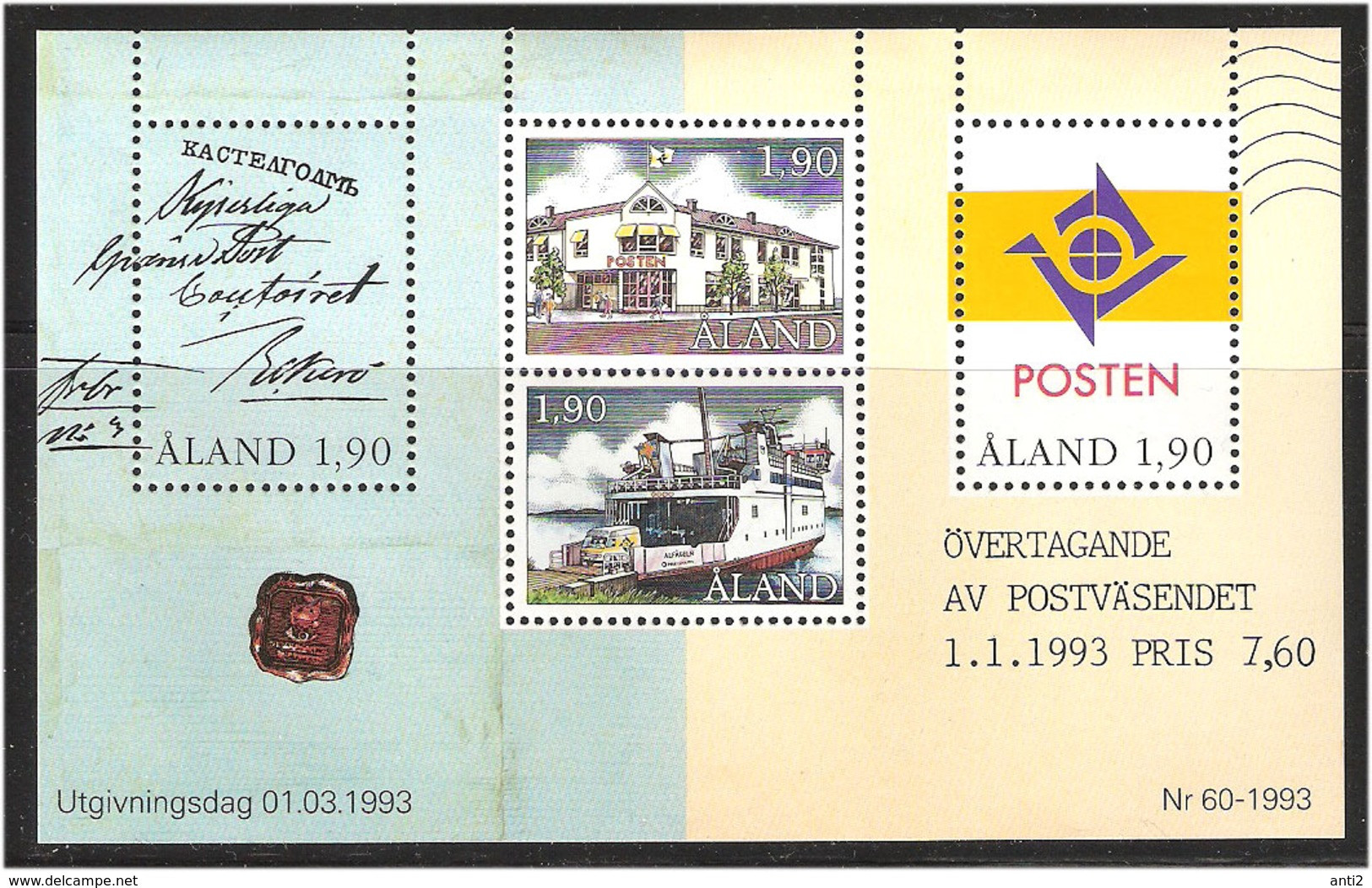 Aland, 1993 Aland Postoffice, MI Bloc 2, MNH - Aland