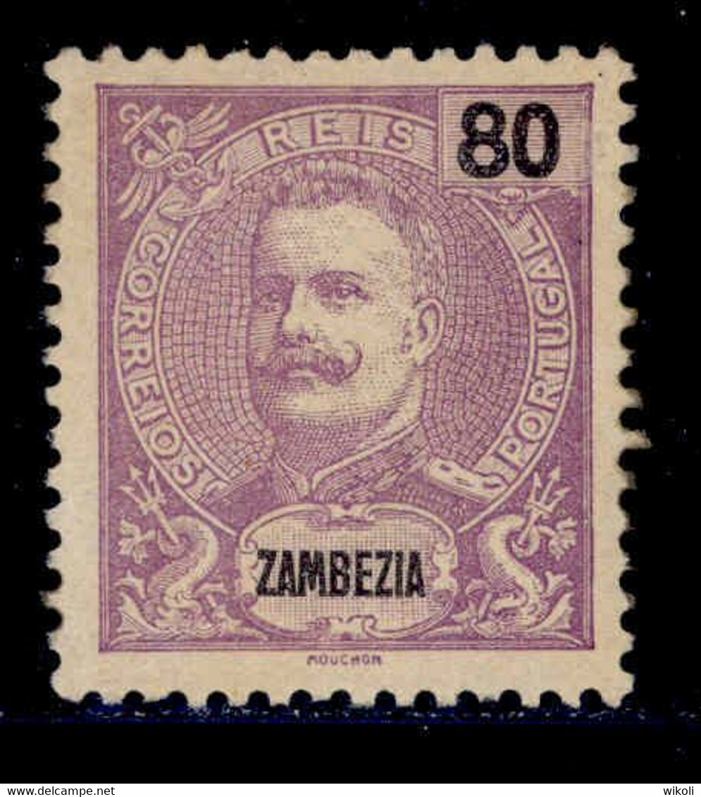 ! ! Zambezia - 1898 King Carlos 80 R - Af. 22 - MH (TX 318) - Zambèze