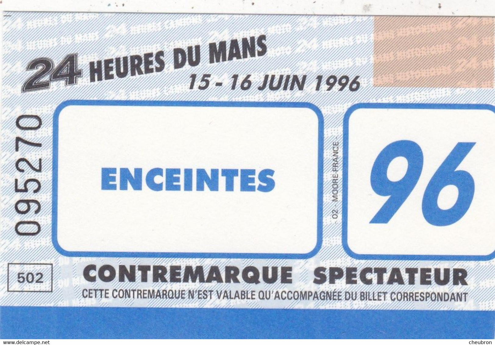 SPORT AUTO. 24 HEURES DU MANS 1996. LA BILLETTERIE. CONTREMARQUE SPECTATEUR. ACCÈS ENCEINTES. - Automobile - F1