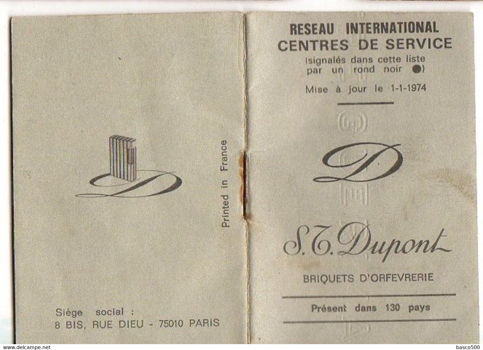 1974 Briquets DUPONT - Livret 28 Pages RESEAU INTERNATIONAL CENTRES De SERVICE - Dupont