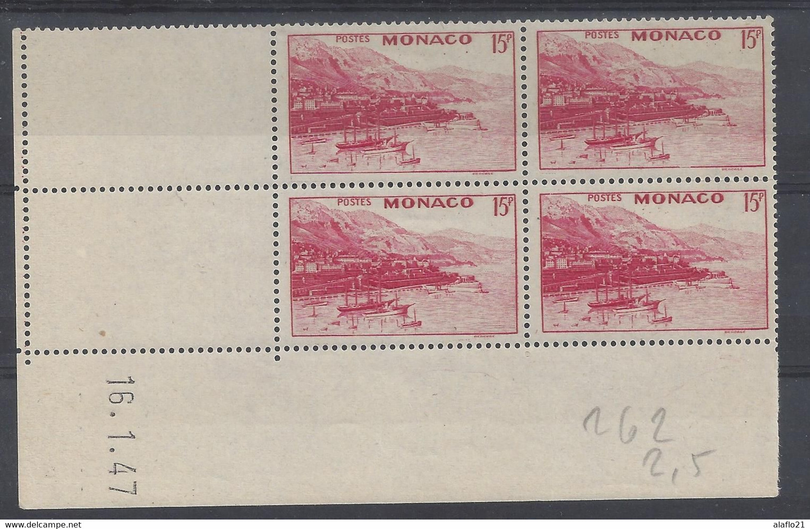 MONACO - N° 262 - Bloc De 4 COIN DATE - NEUF SANS CHARNIERE - 16/1/47 - Unused Stamps