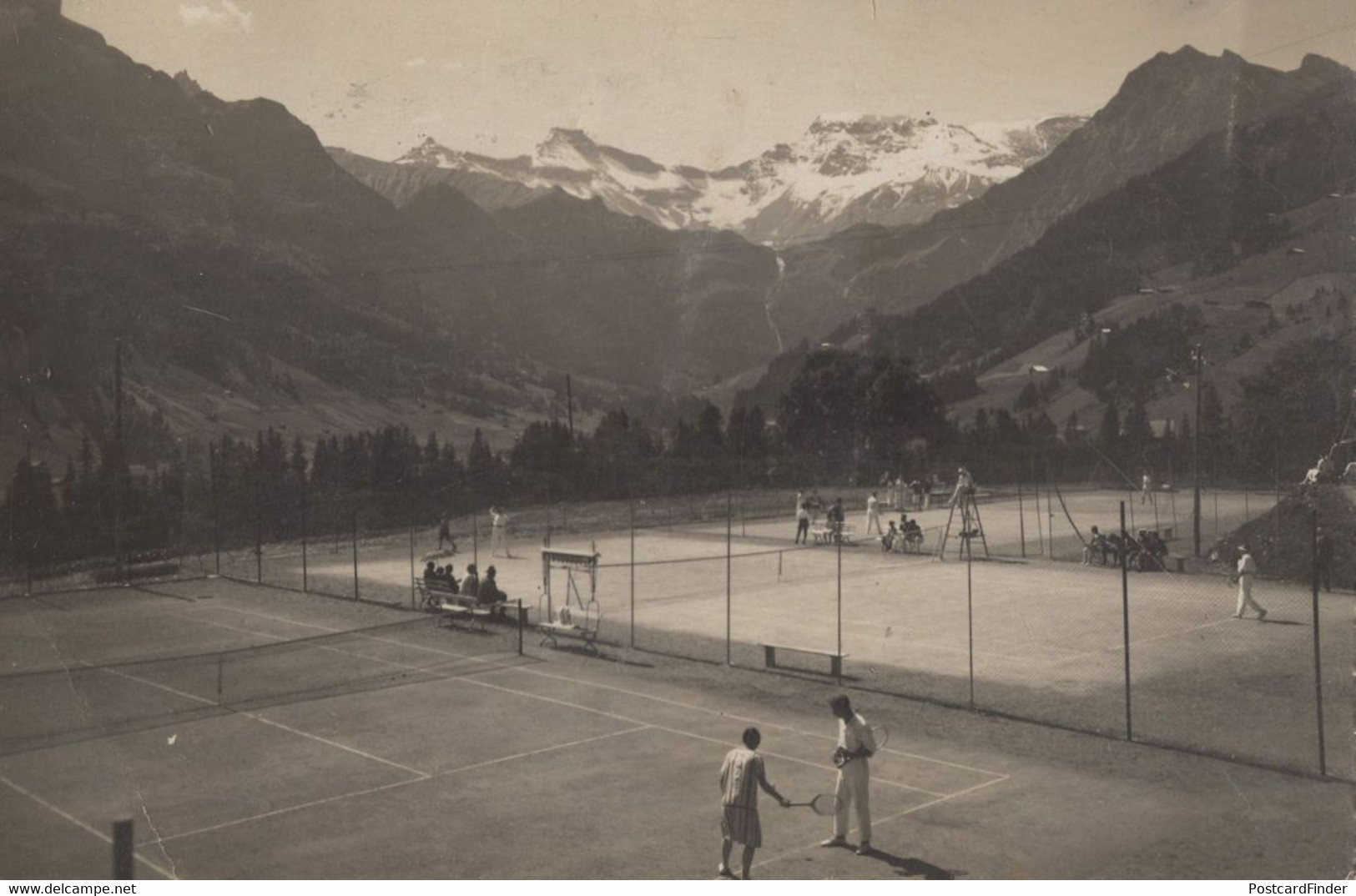 Adelboden Tennis Courts Match Antique Switzerland Postcard - Court