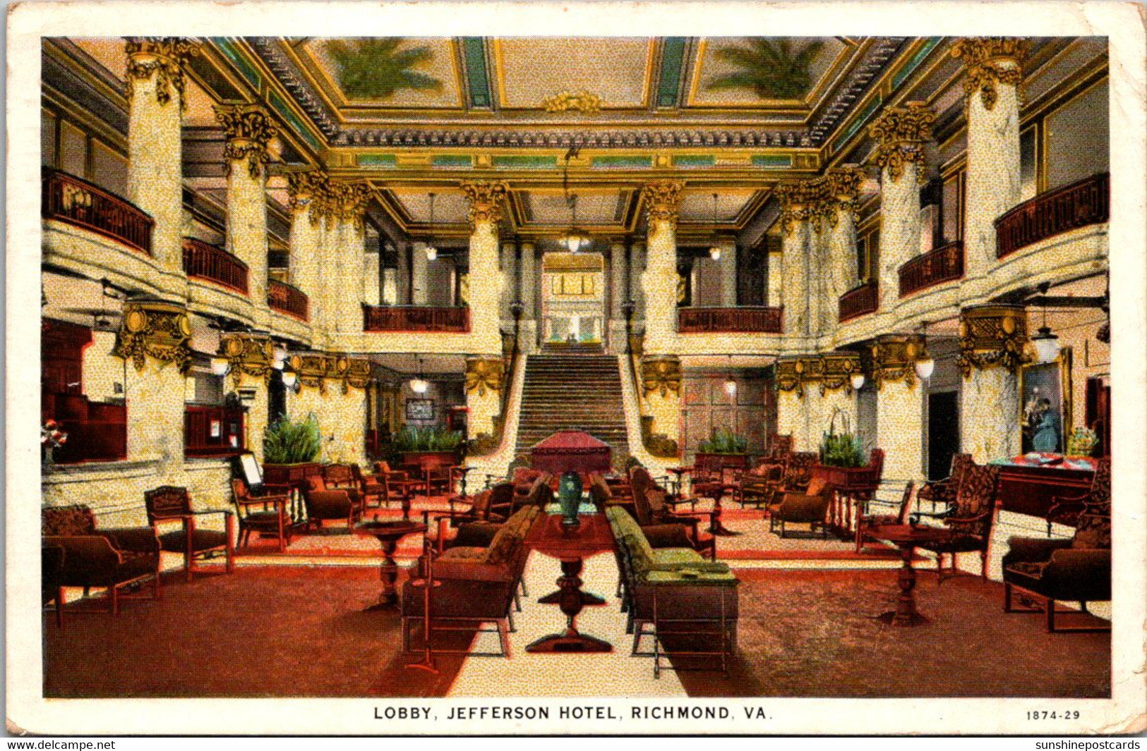 Virginia Richmond Jefferson Hotel Lobby 1930 - Richmond