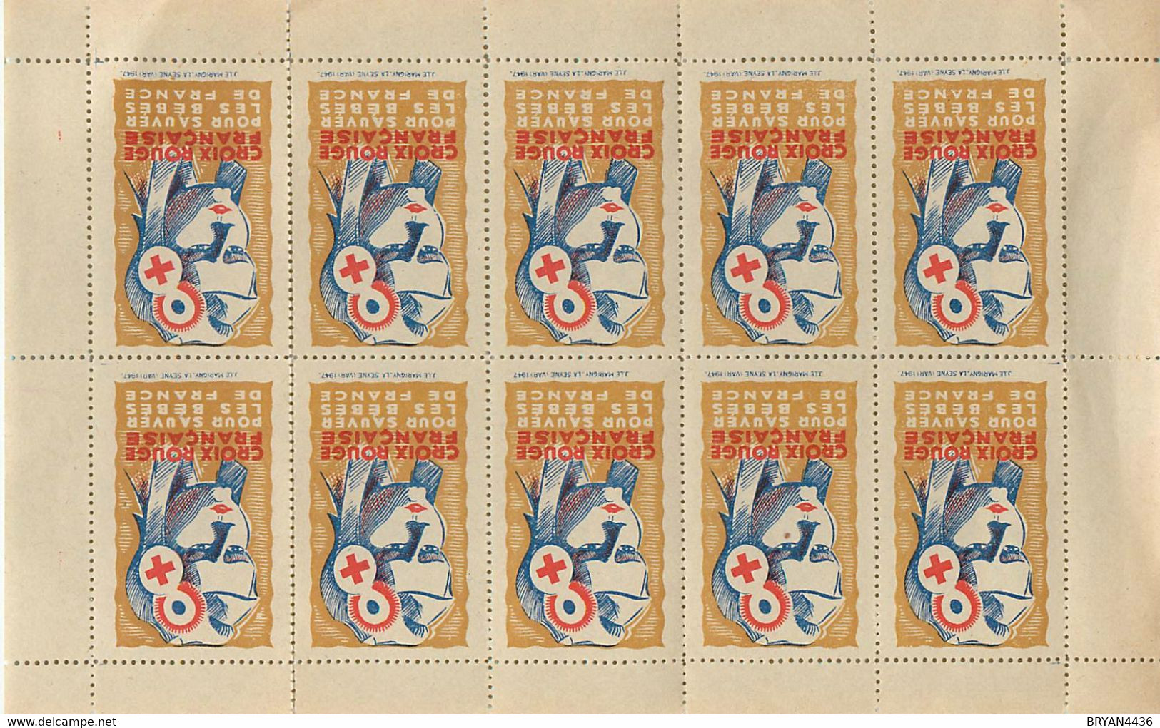 BLOC De  DIX TIMBRES - VIGNETTES  1947 - CROIX ROUGE - "POUR SAUVER Les BEBES De FRANCE " - PEU COURANT - TRES BON ETAT - Red Cross