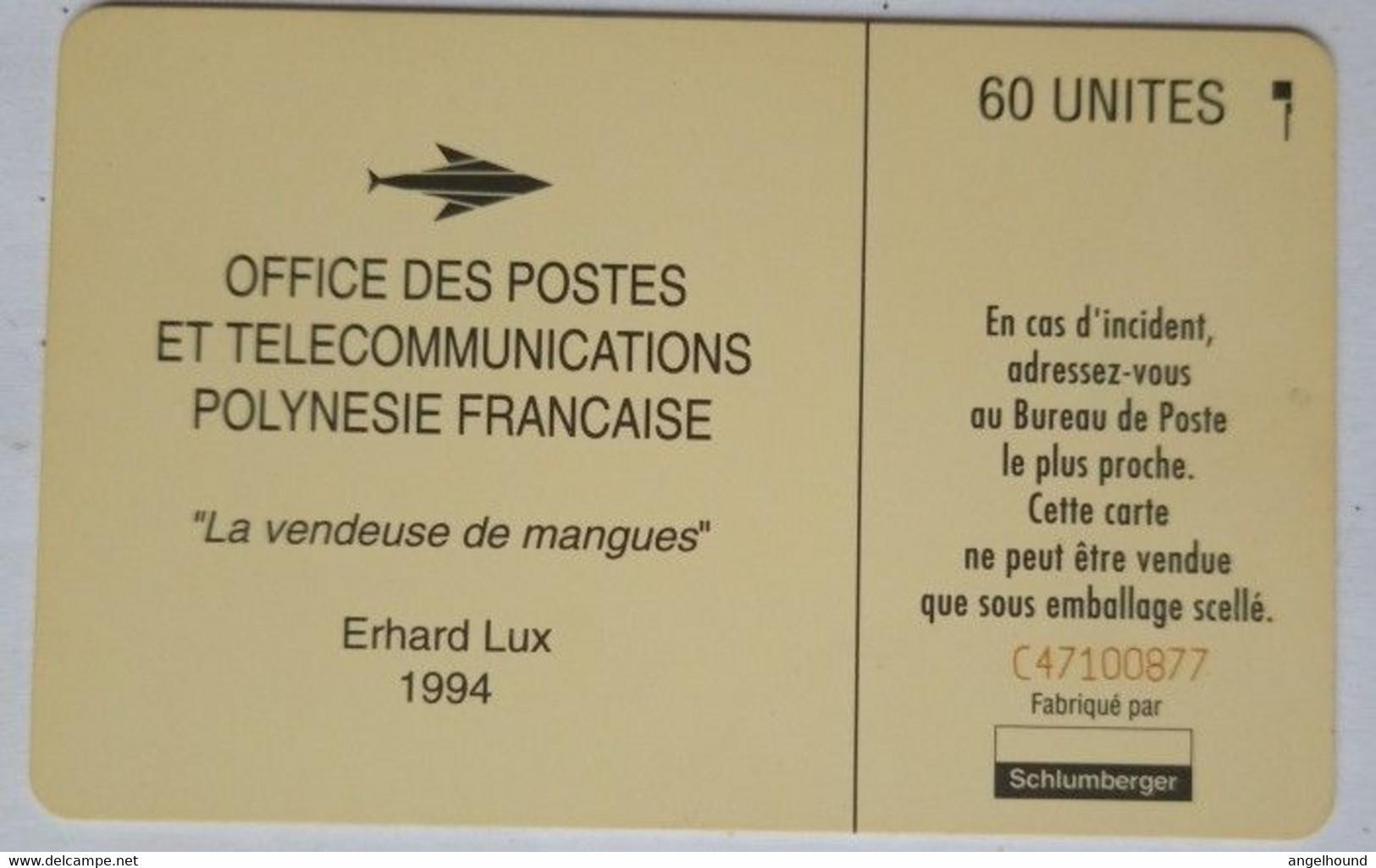 French Polynesia 60 Units " La Vendeuse De Mangues - Erhard Lux 1994 " - Polynésie Française