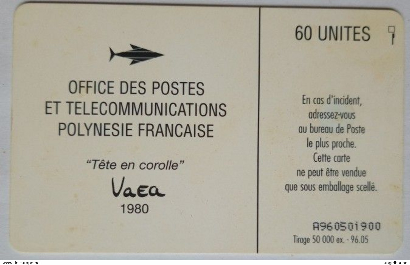 French Polynesia 60 Units  " Tete En Corolle  VaEa 1980 ( 50,000 Tirage ) - Polynésie Française