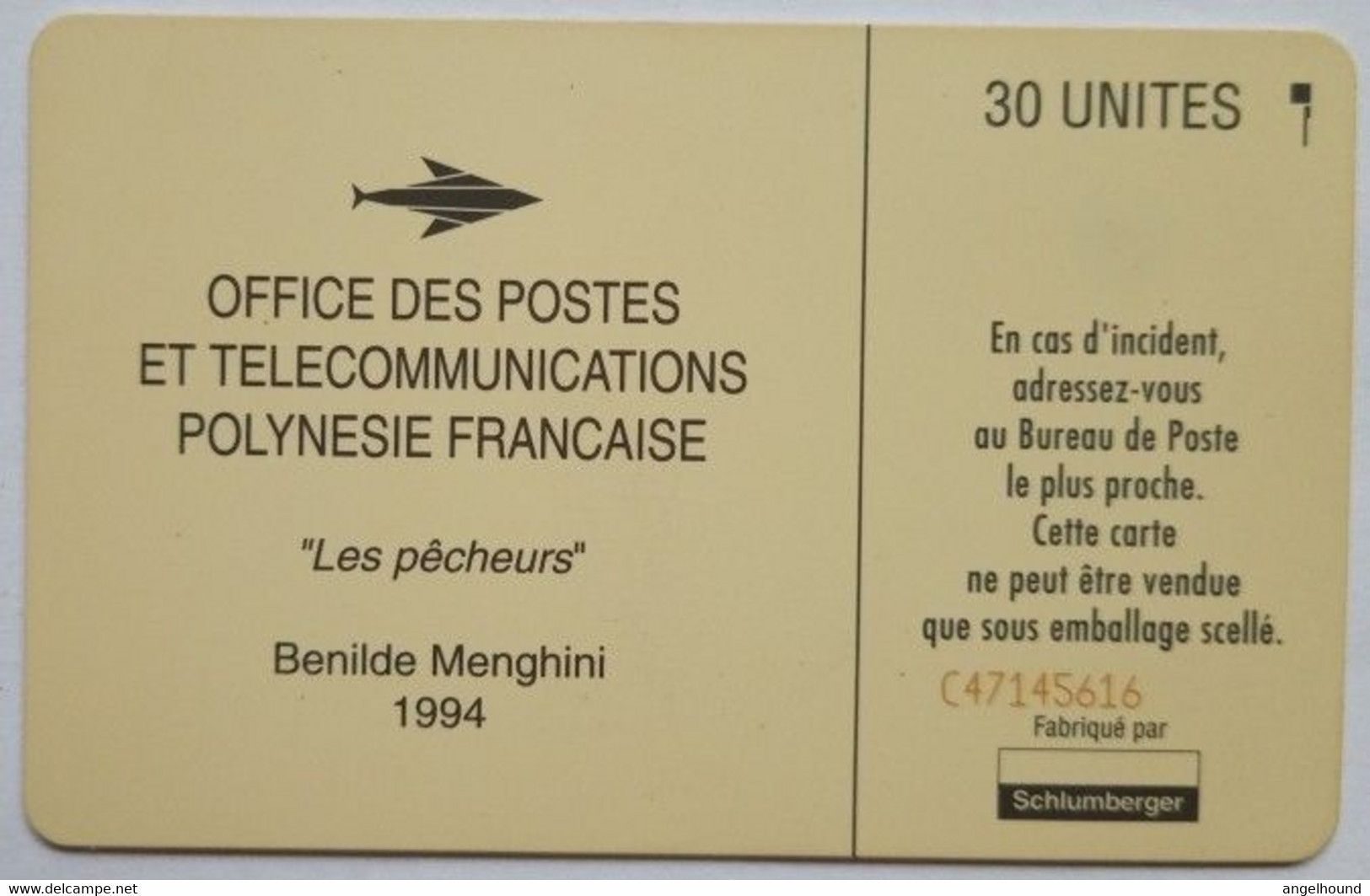 French Polynesia 30 Units  " Les Pecheurs - Benilde Menghini 1994 " - Polynésie Française