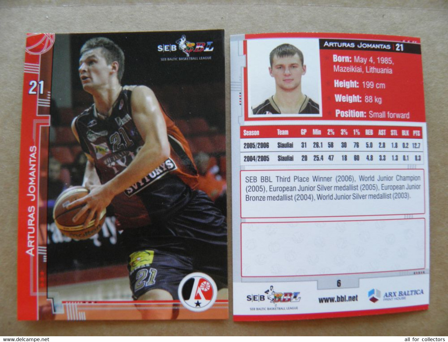 Basketball Card Lithuania Seb Bbl Baltic League Lietuvos Rytas Vilnius Team Player Jomantas - Altri & Non Classificati