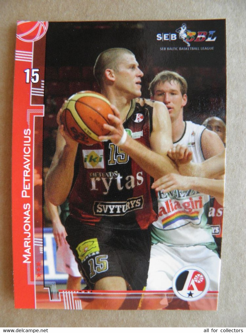 Basketball Card Lithuania Seb Bbl Baltic League Lietuvos Rytas Vilnius Team Player Petravicius - Otros & Sin Clasificación