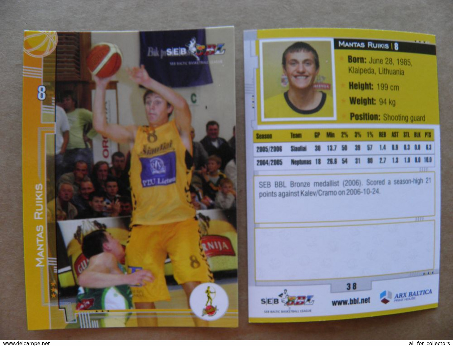 Basketball Card Lithuania Seb Bbl Baltic League Siauliai Team Player Ruikis - Sonstige & Ohne Zuordnung