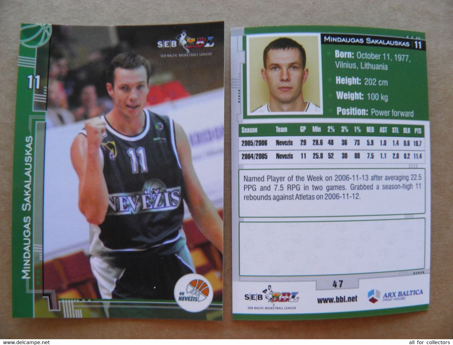 Basketball Card Lithuania Seb Bbl Baltic League Kedainiai Nevezis Team Player Sakalauskas - Other & Unclassified