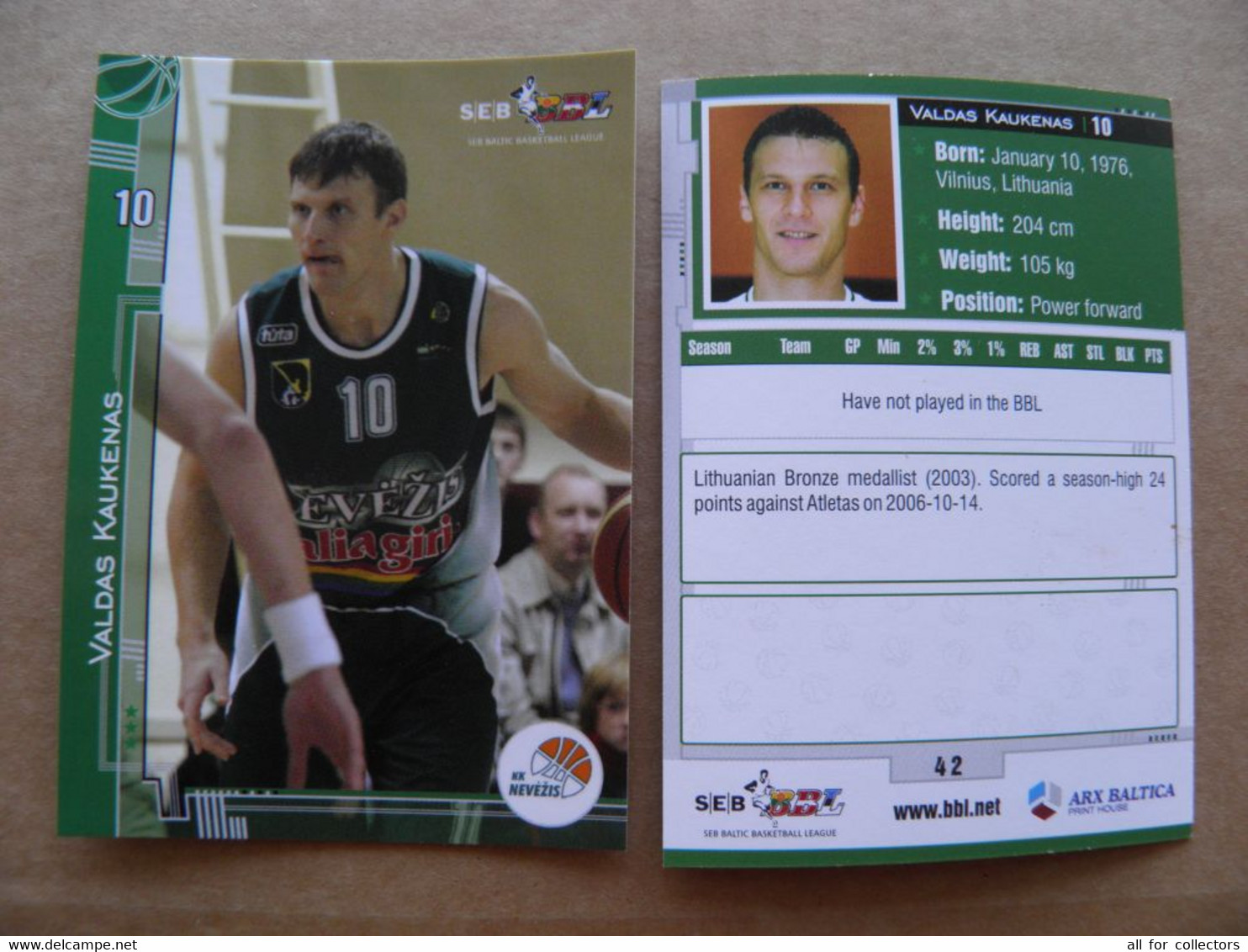 Basketball Card Lithuania Seb Bbl Baltic League Kedainiai Nevezis Team Player Kaukenas - Other & Unclassified