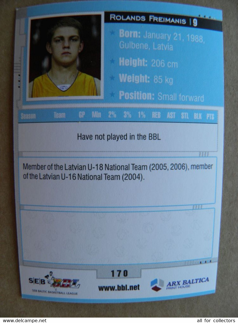 Basketball Card Latvia Seb Bbl Baltic League Ask Riga Team Player Freimanis - Other & Unclassified