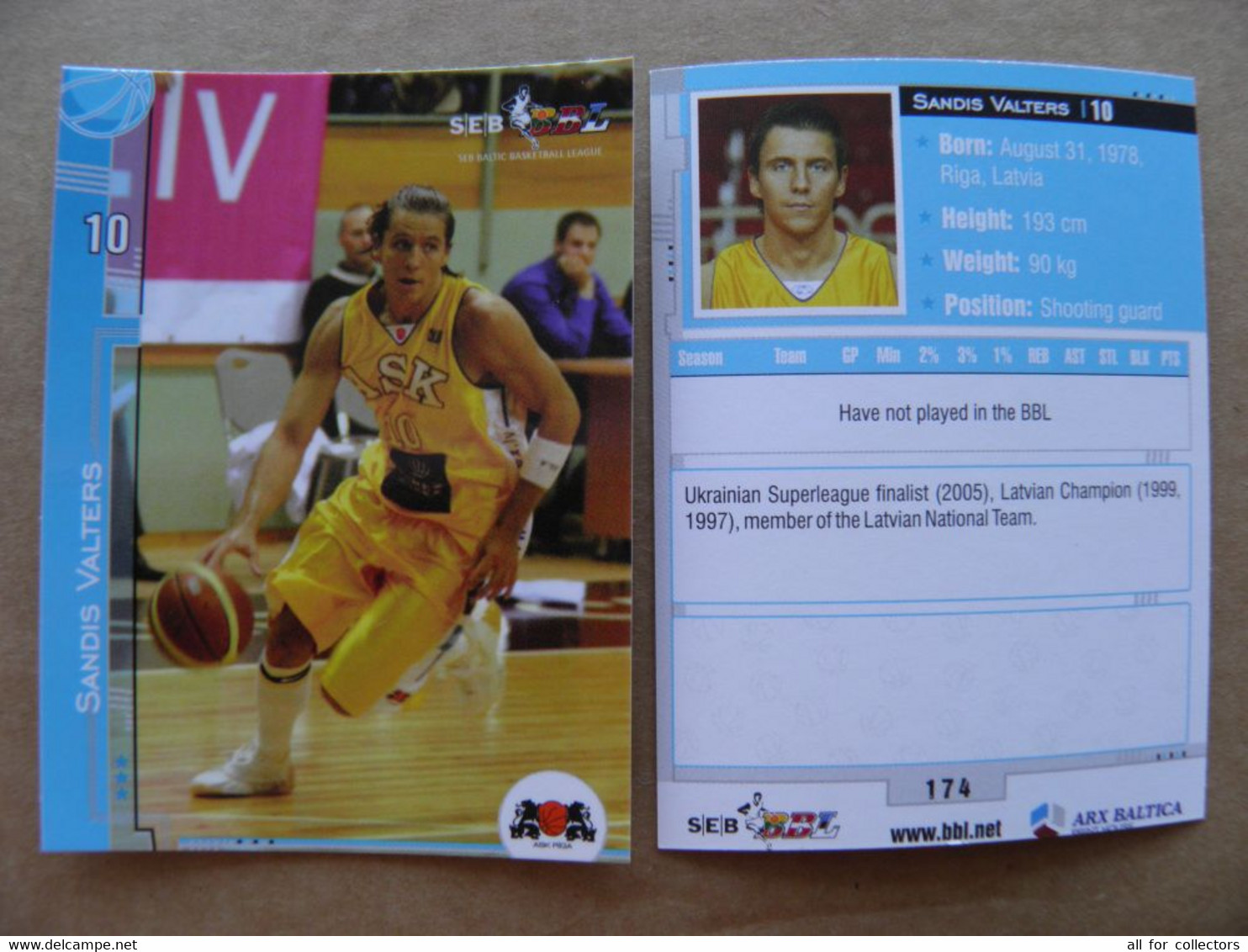 Basketball Card Latvia Seb Bbl Baltic League Ask Riga Team Player Valters - Autres & Non Classés