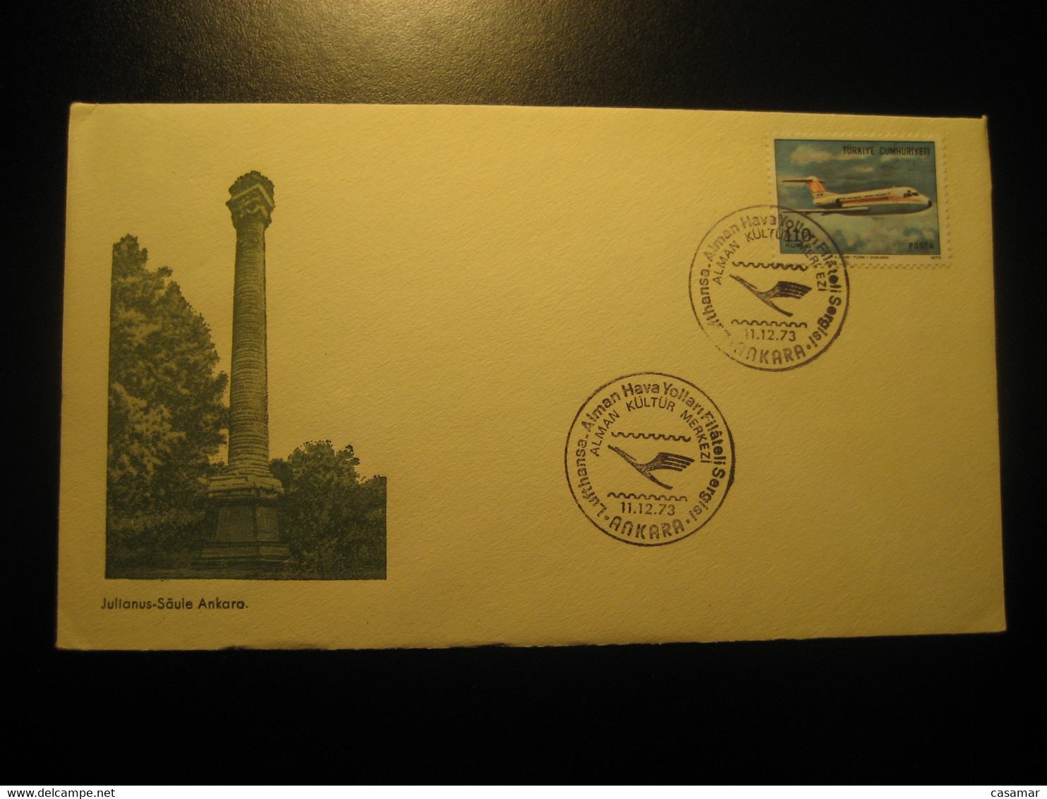 ANKARA 1973 Lufthansa Airline Alman Kultur Merkezi Julianus-Saule Monument Cancel Cover Turkey - Airmail