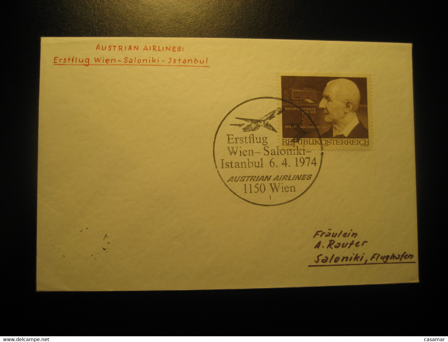 Wien Saloniki Istanbul 1974 Austrian Airlines First Flight Cancel Cover Turkey Austria Greece - Luchtpost