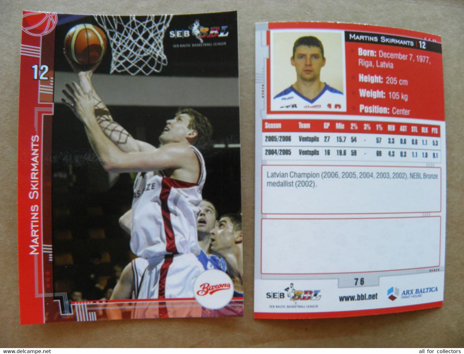 Basketball Card Latvia Seb Bbl Baltic League Barons Riga Team Player Skirmans - Sonstige & Ohne Zuordnung