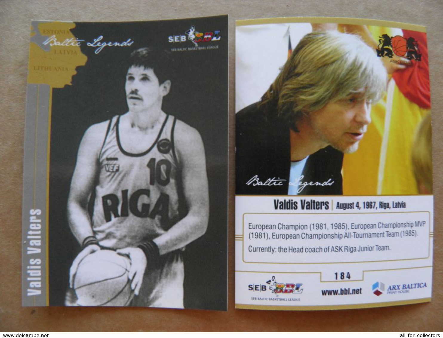 Basketball Card Latvia Seb Bbl Baltic League Legends Valdis Valters Player Riga Vef - Other & Unclassified