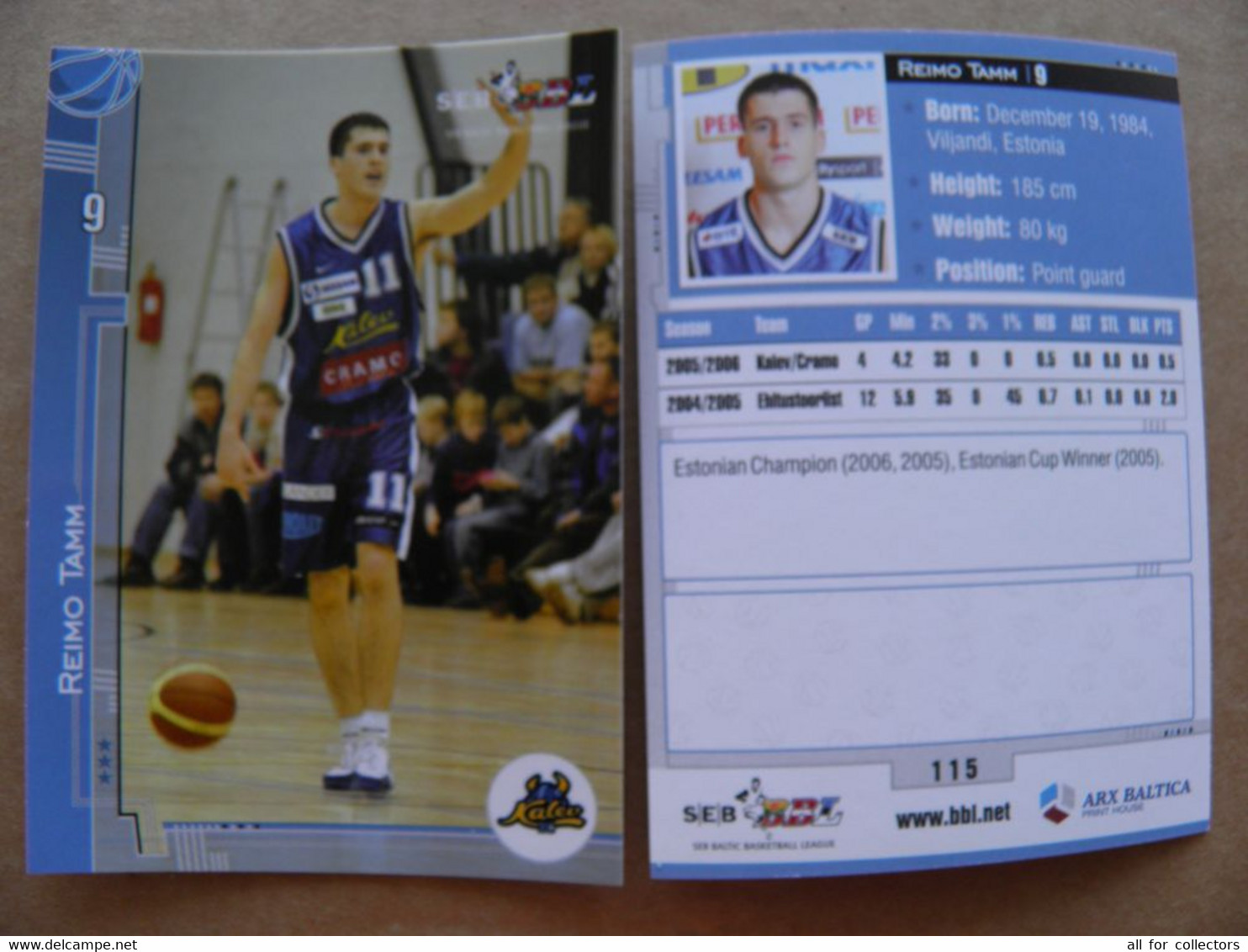 Basketball Card Estonia Seb Bbl Baltic League Kalev Tallinn Team Player Tamm - Sonstige & Ohne Zuordnung