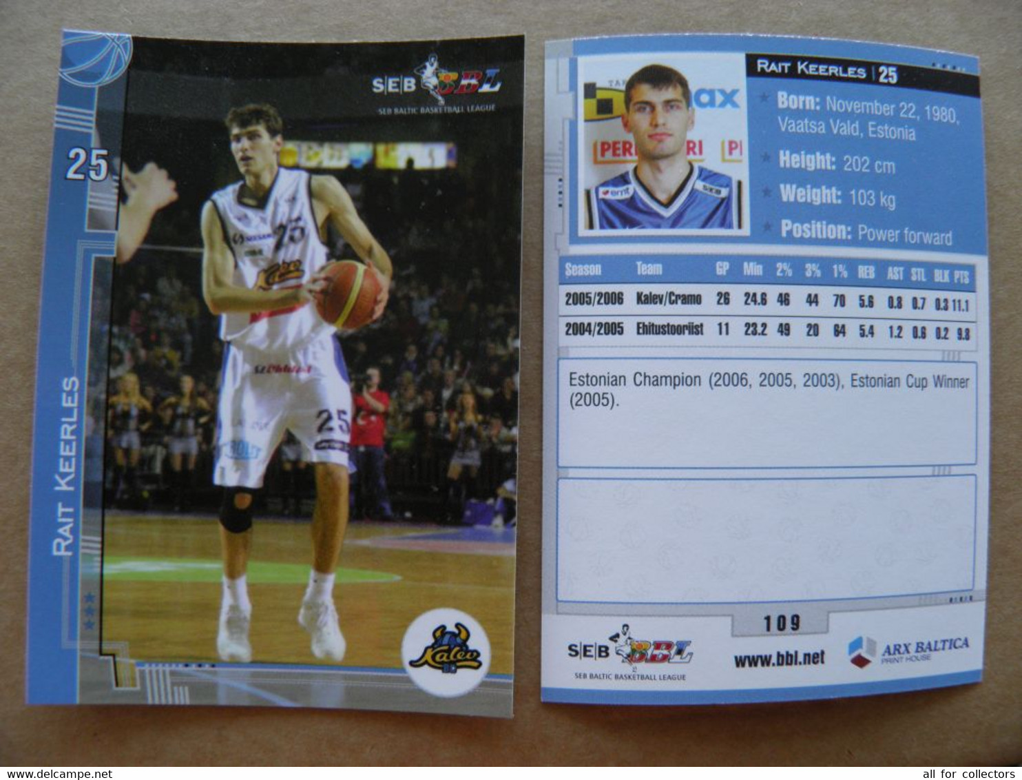 Basketball Card Estonia Seb Bbl Baltic League Kalev Tallinn Team Player Keerles - Other & Unclassified