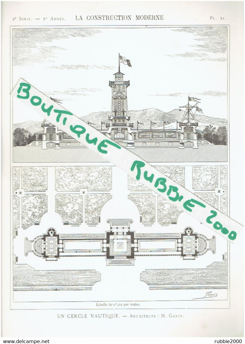 2 PLANS DESSINS 1899 CERCLE NAUTIQUE YACHING CLUB DE FRANCE ARCHITECTE GARIN - Art