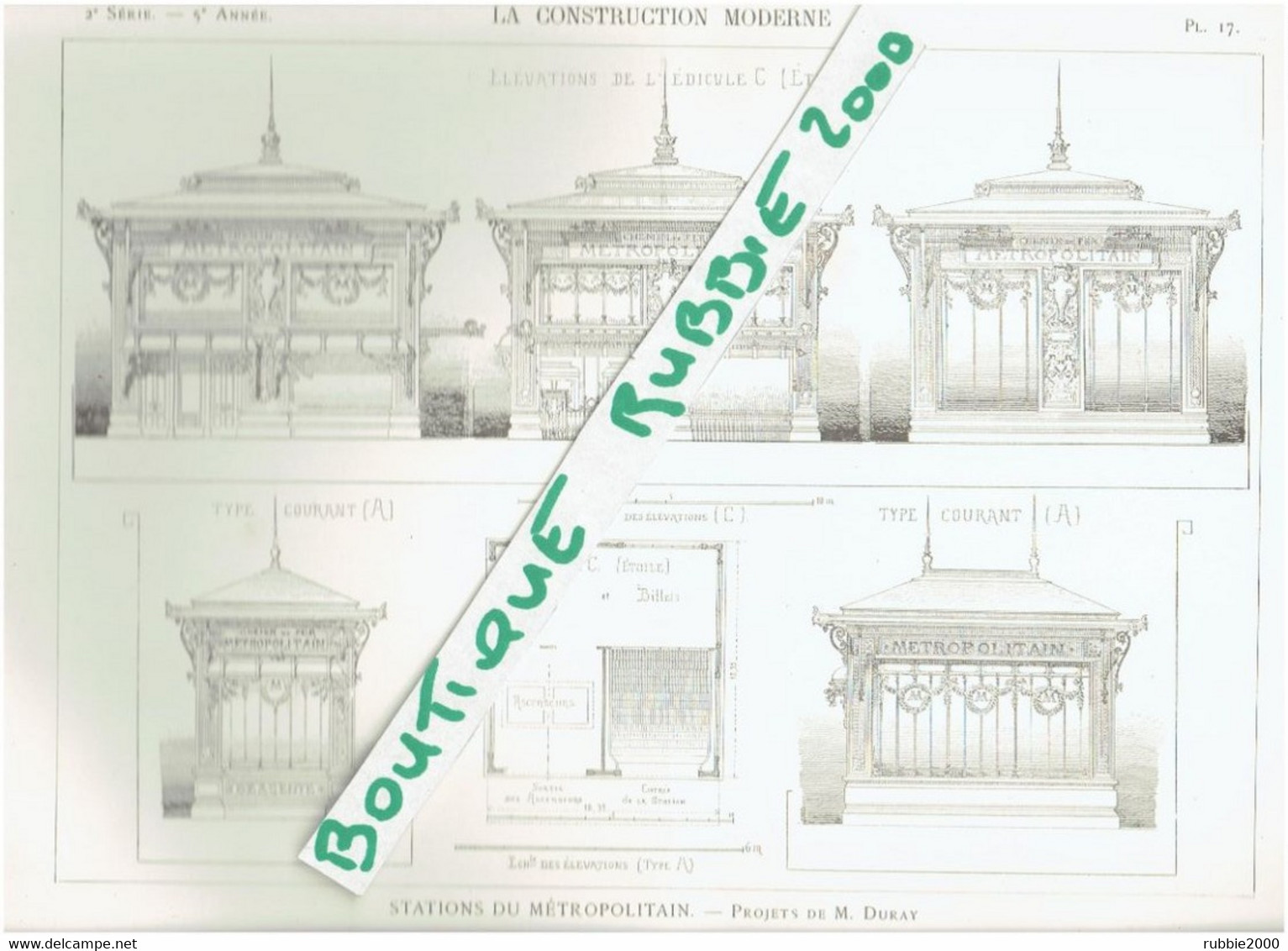 PLAN DESSIN 1899 PARIS STATION DU METROPOLITAIN ELEVATION DE L EDICULE C ETOILE PROJETS ARCHITECTE HENRY DURAY - Paris