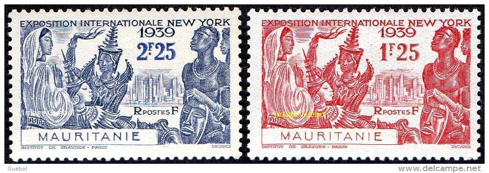 Détail De La Série Exposition Internationale De New York ** Mauritanie N° 98 Et 99 - 1939 Exposition Internationale De New-York