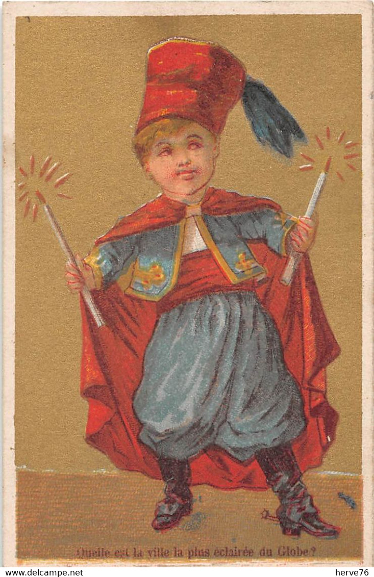 Chromo Dorée - Enfant - Quelle Est La Ville La Plus éclairée Du Globe ? (calendrier 1891 Au Verso) - Petit Format : ...-1900