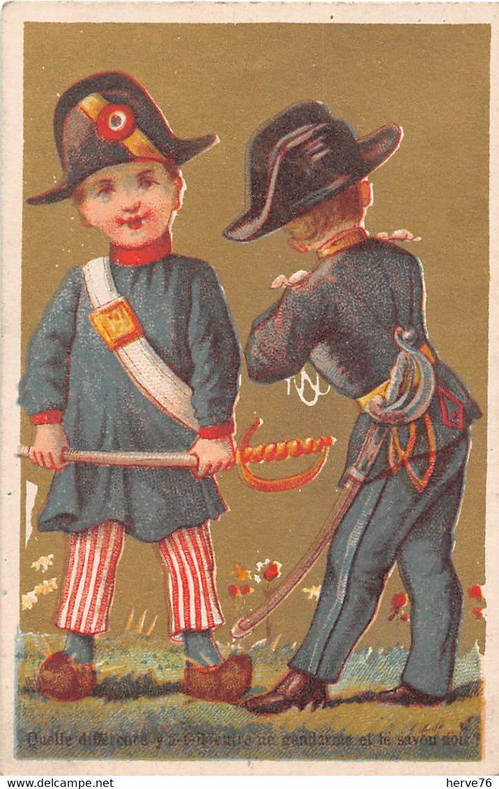 Chromo Dorée - Enfant - Quelle Différence Y A T-il Entre Un Gendarme Et Le Savon Noir ? (calendrier 1891 Au Verso) - Petit Format : ...-1900