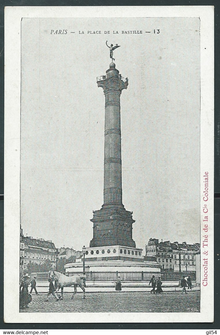 Cpa  " Paris , Place De La Bastille  "  Avec Publicité Chocolat & Thé De La Cie Coloniale  -  Xl 18 - Squares