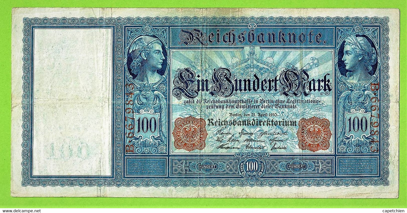 ALLEMAGNE / 100 MARK / REICHSBANKNOTE / 21 - 04 - 1910 - 100 Mark