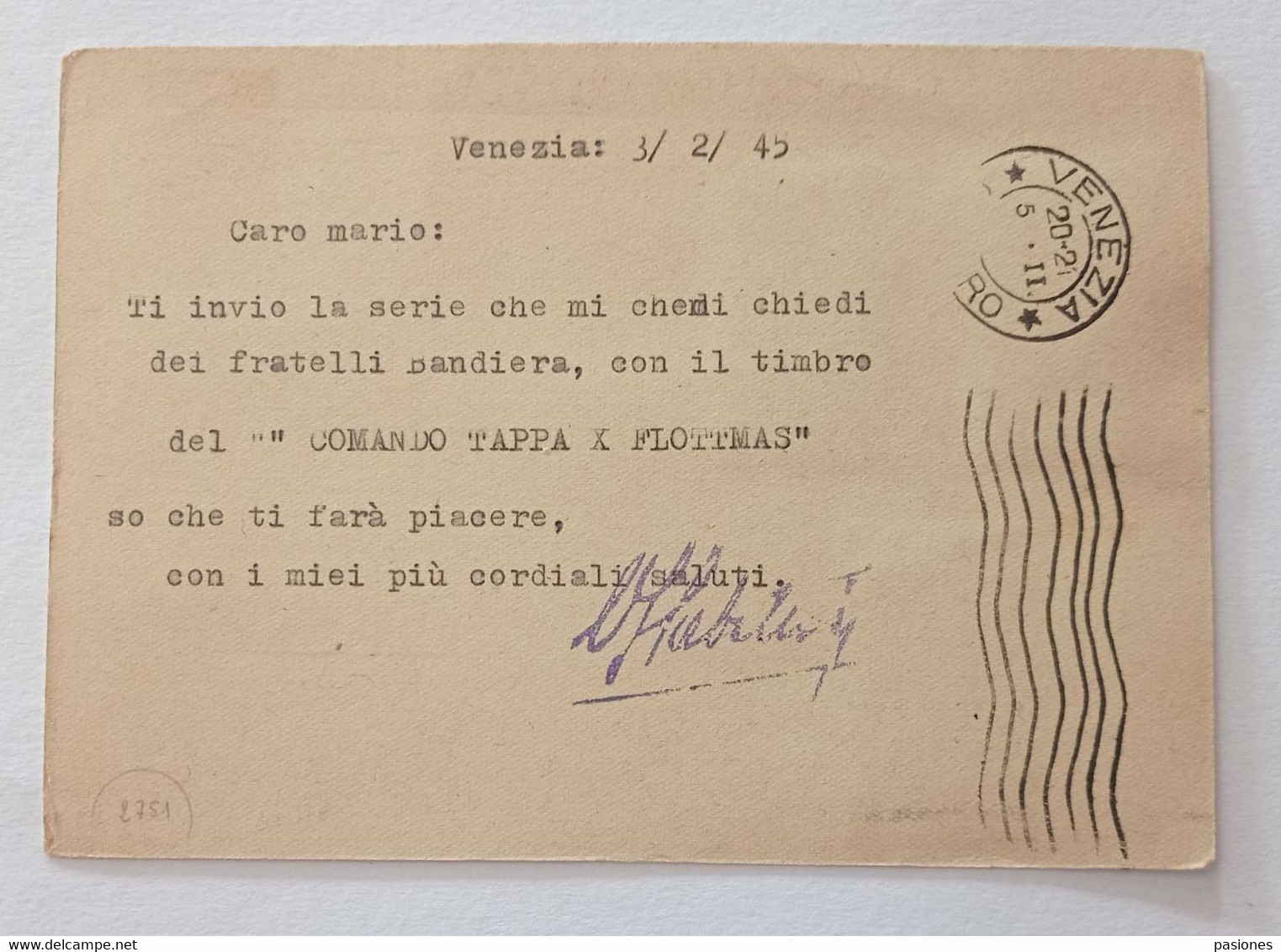 Cartolina Postale Da 30 Cent. Per Venezia Con Serie Fratelli Bandiera E Timbro Comando Tappa X Flotta Mas 05/02/1945 - Entiers Postaux