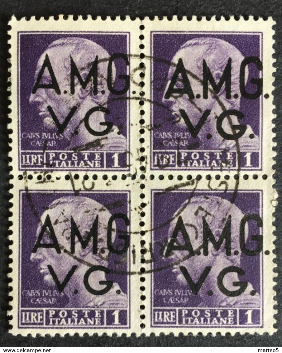 1945 /47 - Venezia Giulia  AMG VG Imperiale - 1 Lira - Quartina Usati - Oblitérés