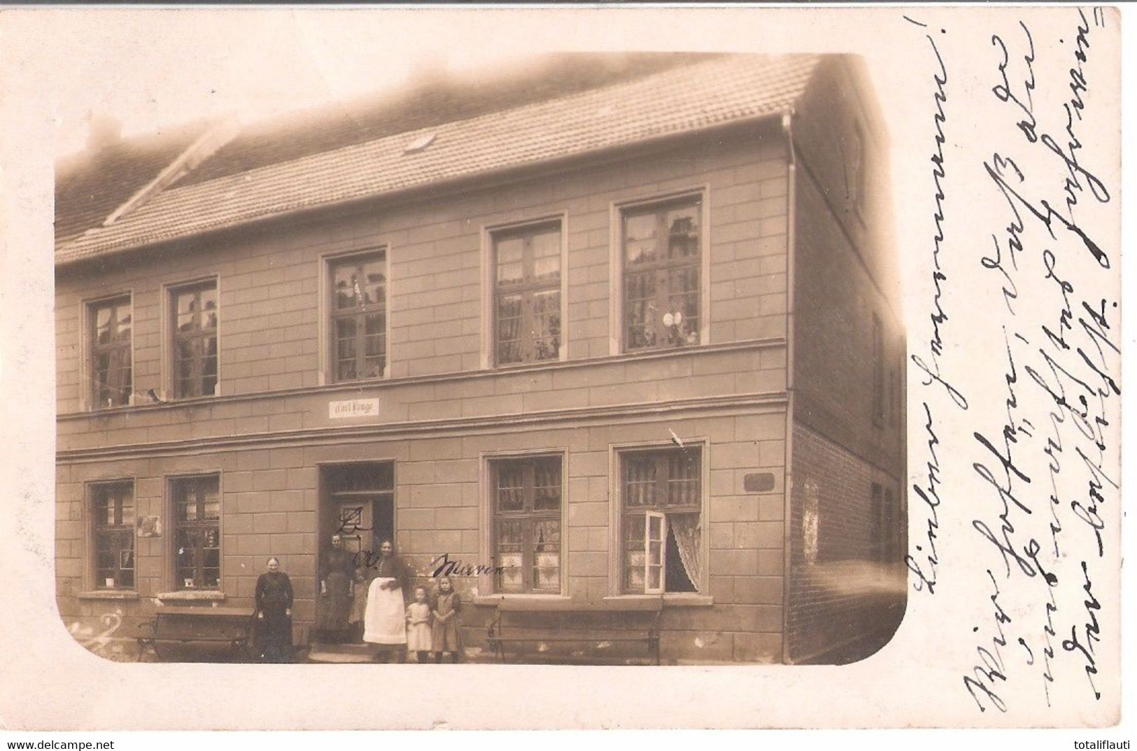 GNOIEN Mecklenburg Geschäftshaus Carl Lange Original Private Fotokarte Geschäfts Wohnhaus Mit Familie 23.7.1908 Gelaufe - Teterow