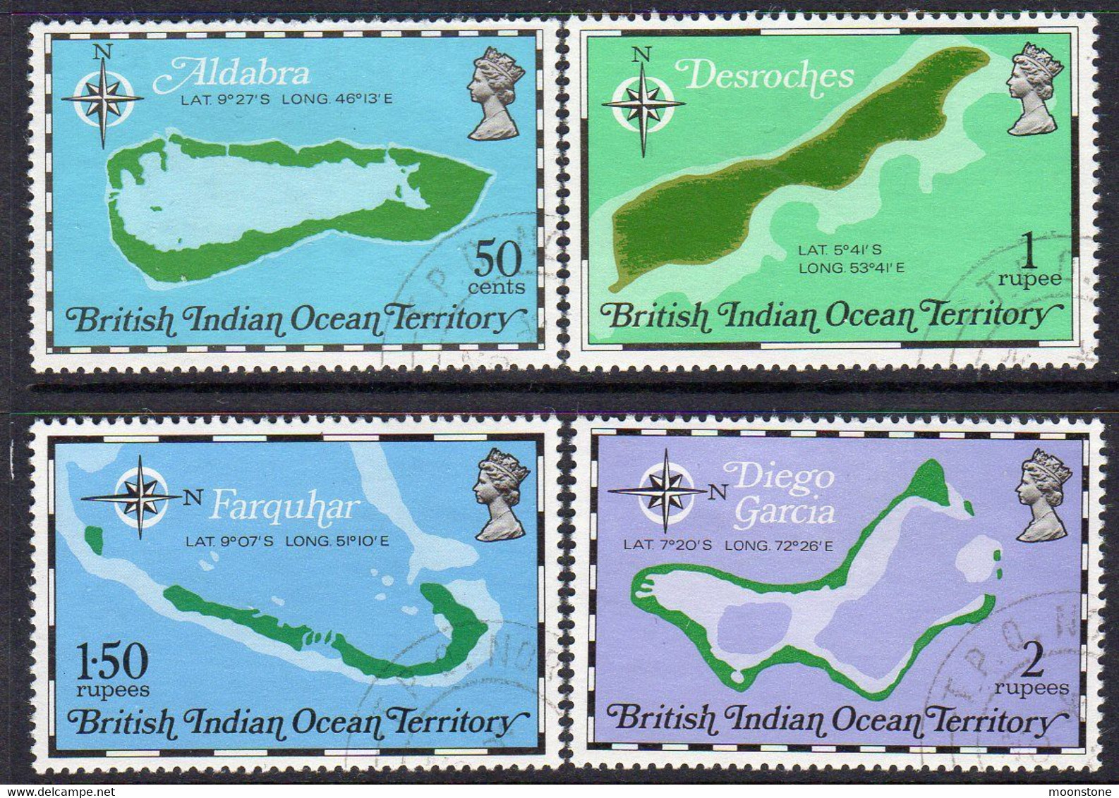 British Indian Ocean Territory BIOT 1975 10th Anniversary Of Territory, Maps Set Of 4, Used, SG 81/4 (A) - Territorio Británico Del Océano Índico