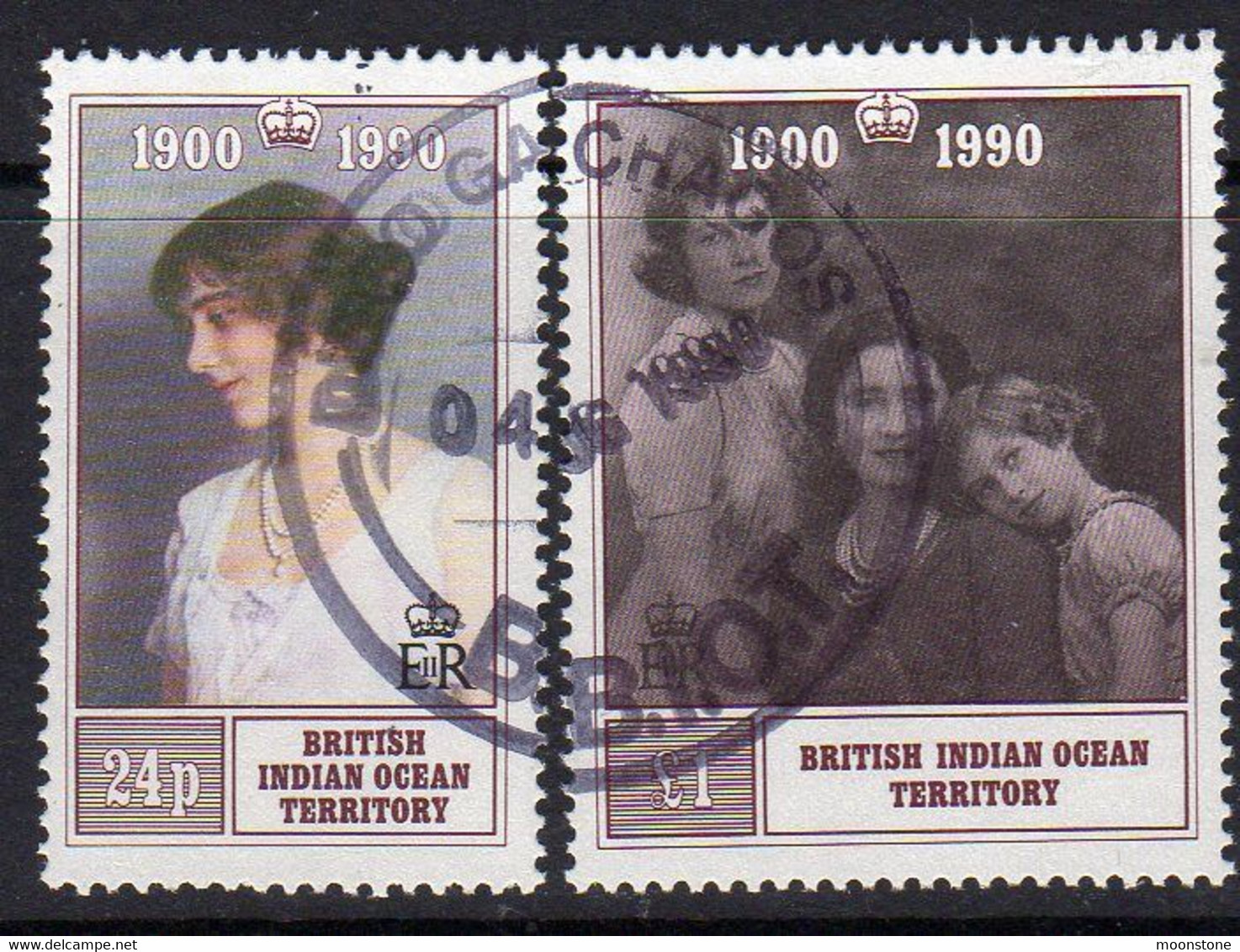 British Indian Ocean Territory BIOT 1990 Queen Mother 90th Birthday Set Of 2, Used, SG 106/7 (A) - British Indian Ocean Territory (BIOT)