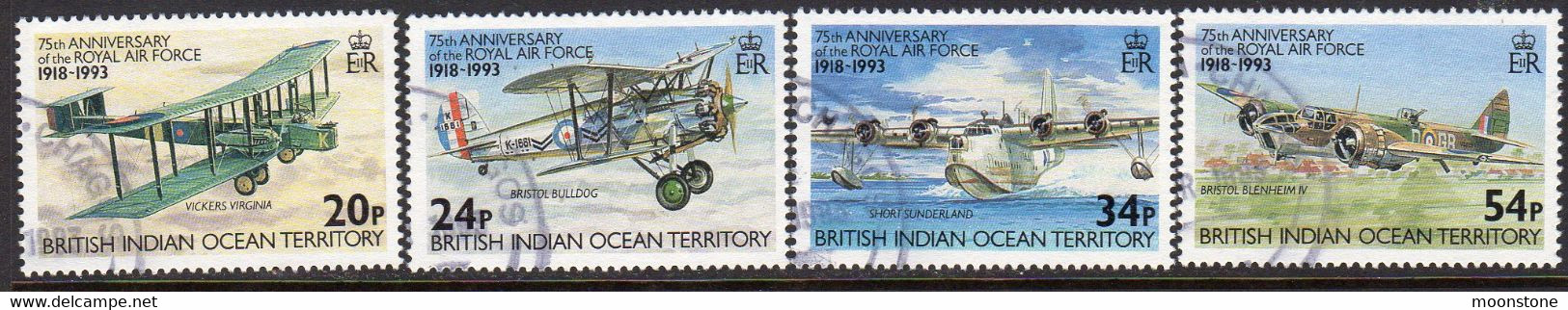 British Indian Ocean Territory BIOT 1993 75th Anniversary Of The RAF Set Of 4, Used, SG 136/9 (A) - Territorio Británico Del Océano Índico