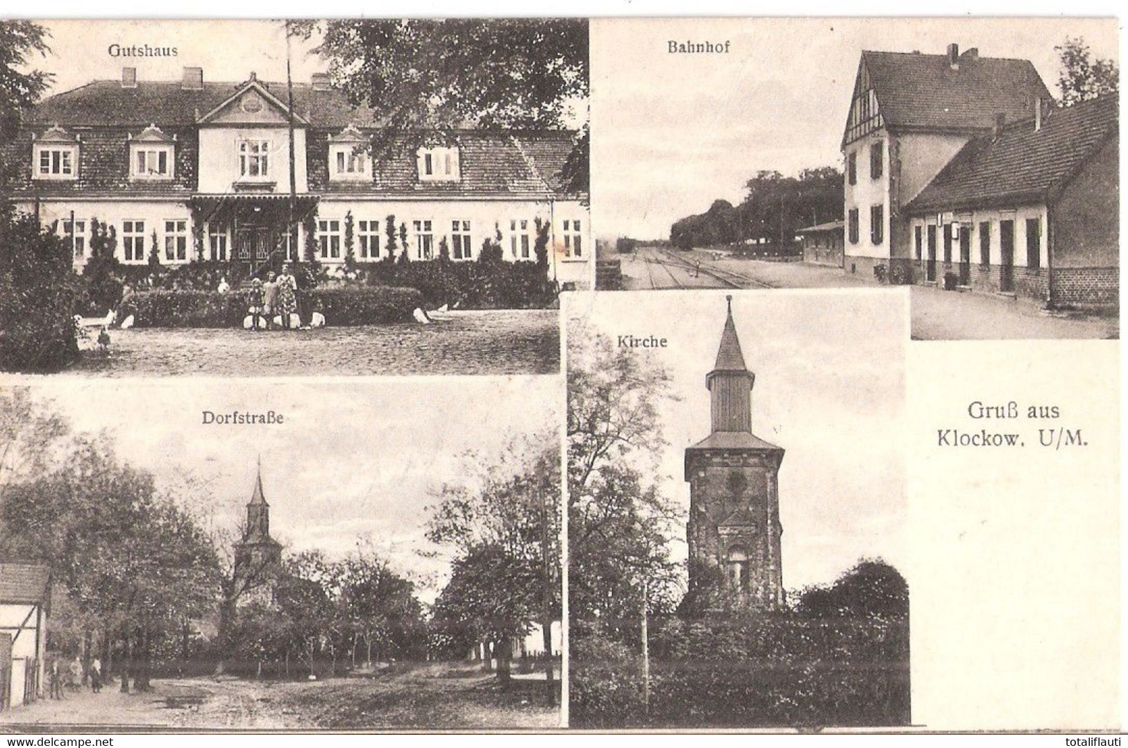 Gruss Aus KLOCKOW Uckermark Brüssow Gutshaus Belebt Bahnhof Dorfstraße Gelaufen 6.8.1927 - Bruessow